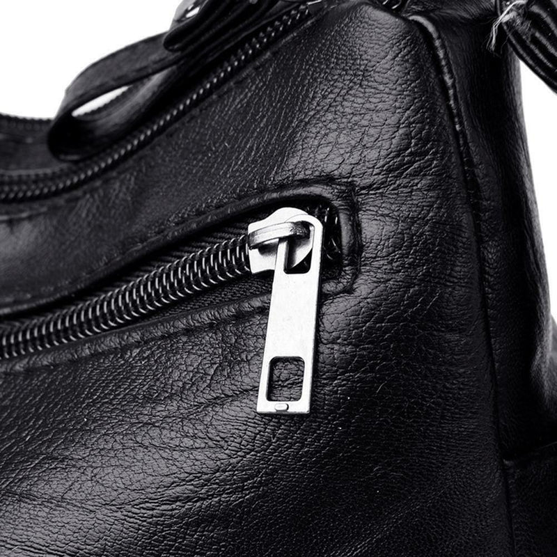 Daily Leather Mom Bag Multi-Pockets Women Shoulder Crossbody Bags (Black)