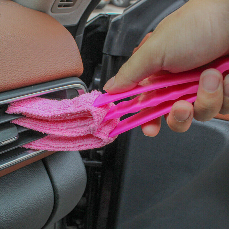 Multifunction Microfiber Car A/C Vent Cleaning Brush Blind Duster (Pink) A