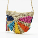 Fashion Crochet Summer Beach Bags Colorful Straw Bag Bohemian Tassel Shoulg J3L9