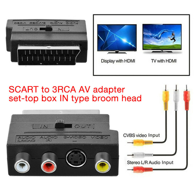 21 Pins SCART 3RCA S-Video Audio Video Adapter Converter with In/Out Switch NEW