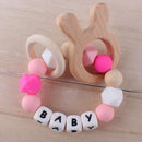 Animal Wooden Teether Baby Chewable Teething Bracelet Silicone Beads Rattle Toys