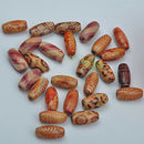 100 Pieces Oval Print Pattern Wooden Beads DIY Accessories Beads L6X8