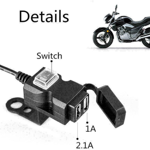 1X Waterproof Dual USB 12V Motorcycle Charger Socket Mounts Switch & S9Z7 W U1U7