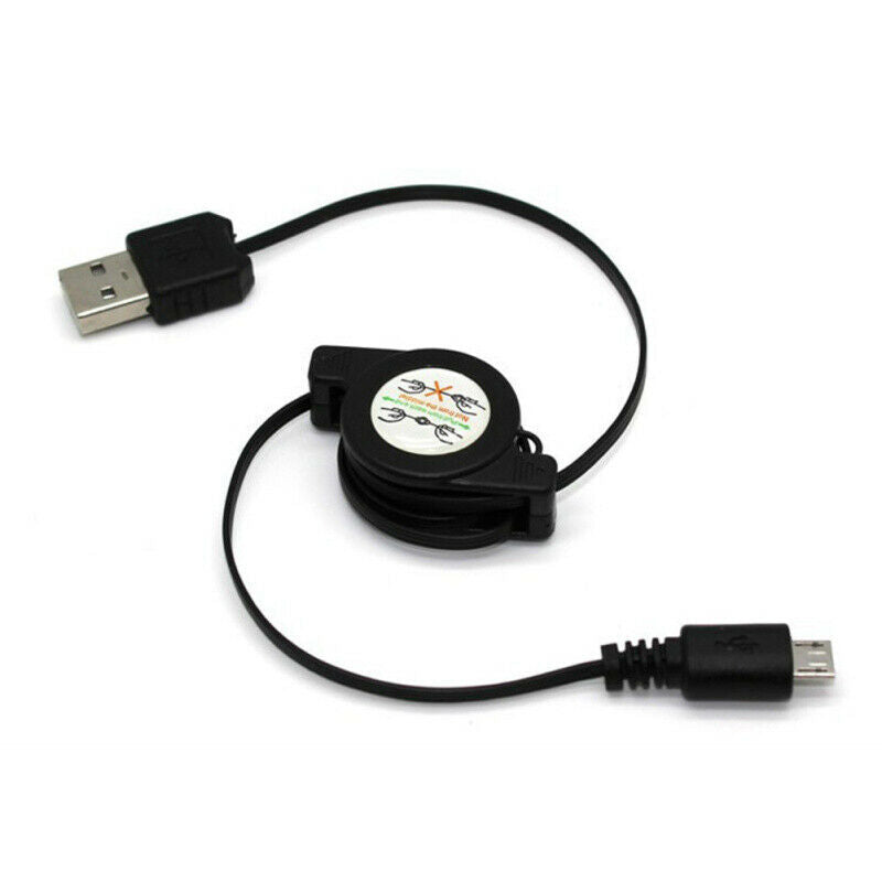 Black Micro Android USB 2.0 B Retractable Data Sync Charger Cable Cord  Phone