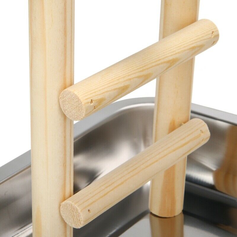 Wood Play Stand and Stainless Steel Tray Pet Bird Frame Station Parrots Pla M2G1