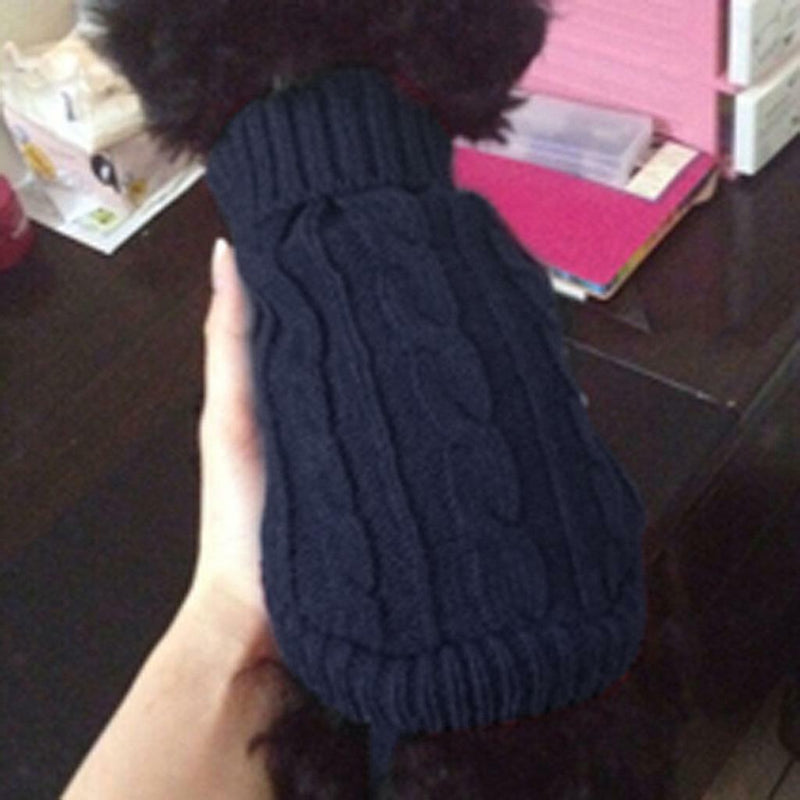 Small Pet Dog Sweater Warm Clothes Crochet Coat For Chihuahua Dark Blue 8#