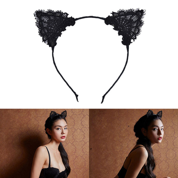 Women Girls Kids Cute Cat Kitty Costume Ear Party Lace Hair Head Band Prop M&O
