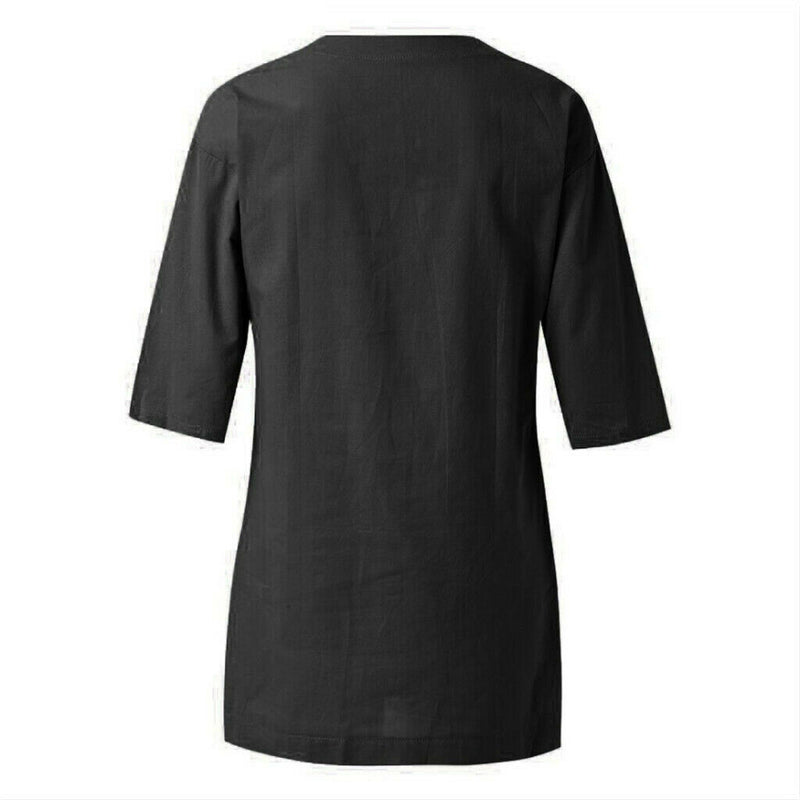 Womens 3/4 Sleeve Blouse V Neck Oversize Casual Blouse Shirt Tops Black L