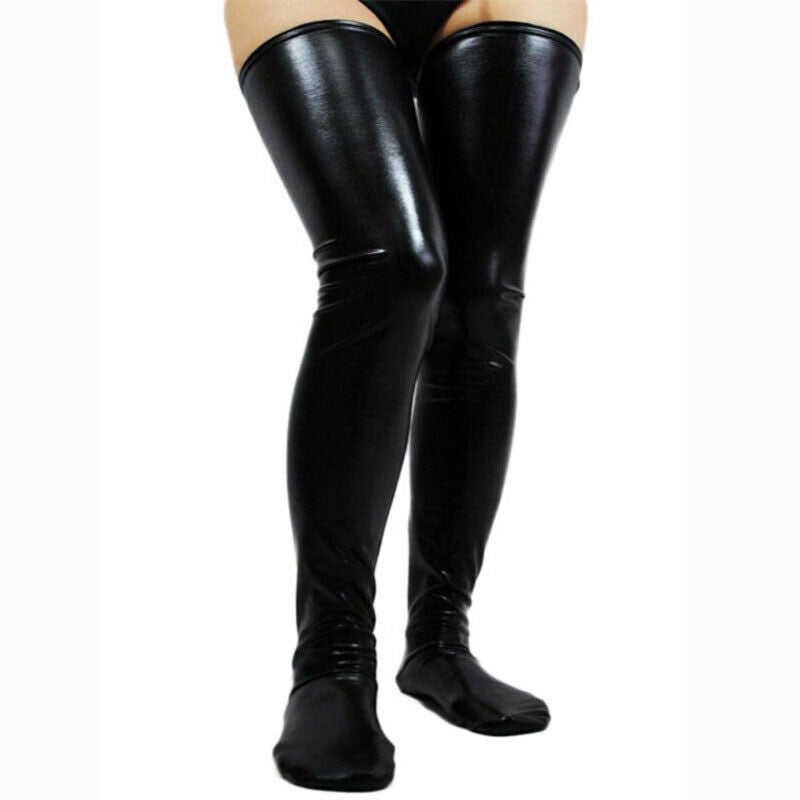 Fashion Womens Sexy Long Socks Thigh High Stockings Faux Leather Club-wear