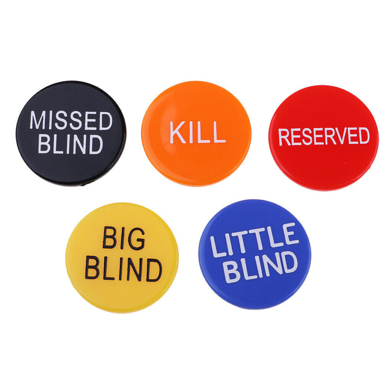 20Pcs BIG BLIND LITTLE BLIND MISSED BLIND KILL RESERVED Plastic Poker Chips