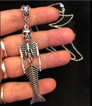 Gothic Mermaid Halloween Horror Skeleton Metal Pendant Necklace Handmade Jewelry