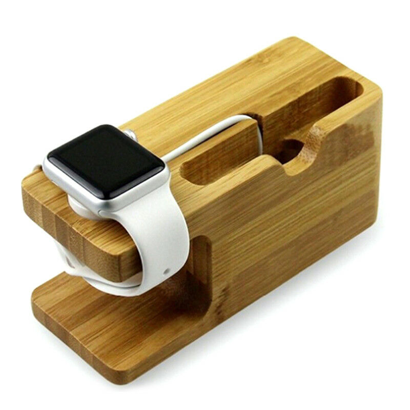 Bamboo Wood Charging Station Charger Dock Stand Holder For  Watch iPhone_3C