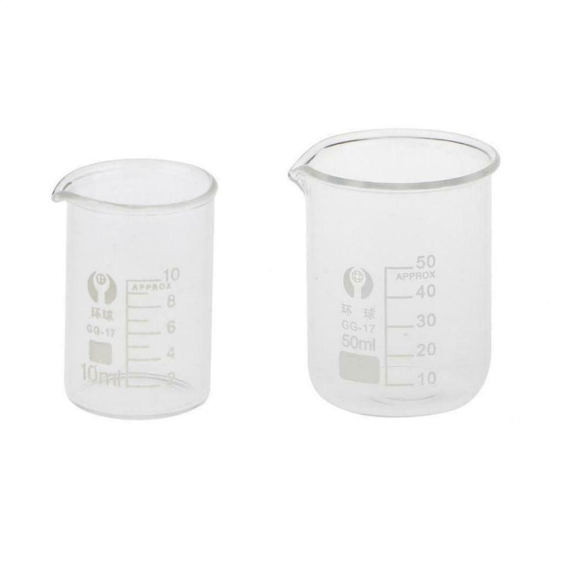 2 Pcs 10ml 50mL Glass Graduated Low Form Beaker, 2ml 10mL Graduation Interval