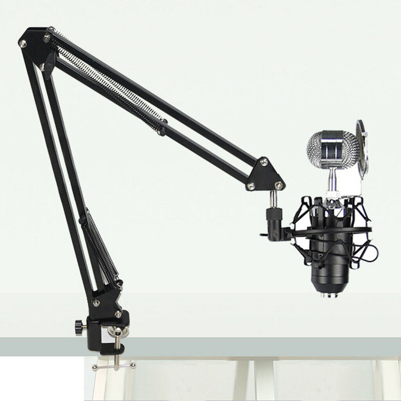 Adjustable Microphone Mic Boom Scissor Arm Stand Set - Black