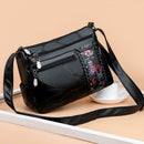 Women Elegant Flower Printed Shoulder Bag Fashion Leather Crossbody Handbag A