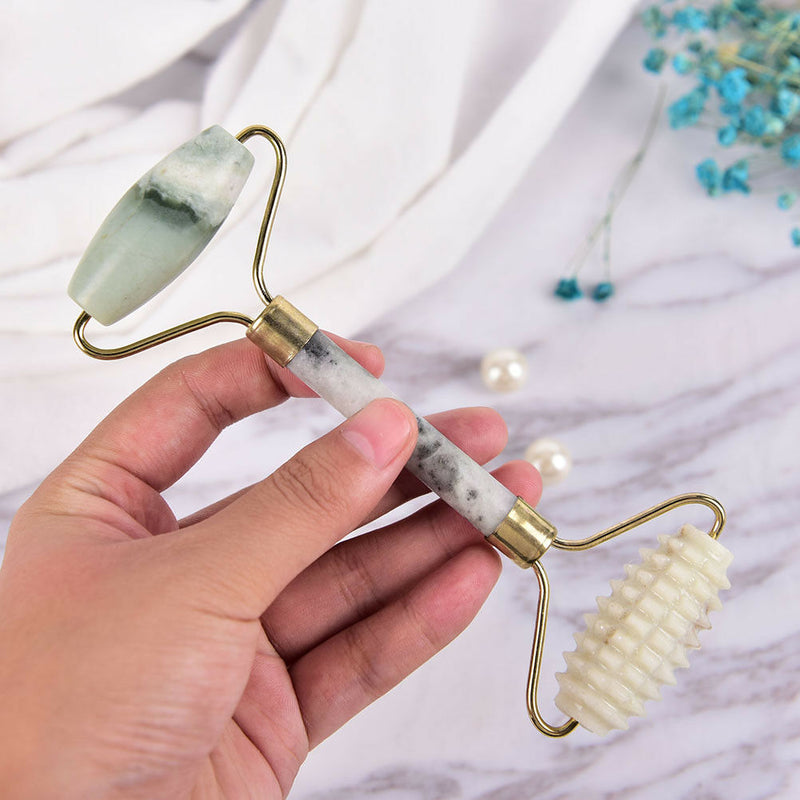1xNatural Jade Stone Face Massager Roller Spa Head Neck Facial Beauty Tool .AU