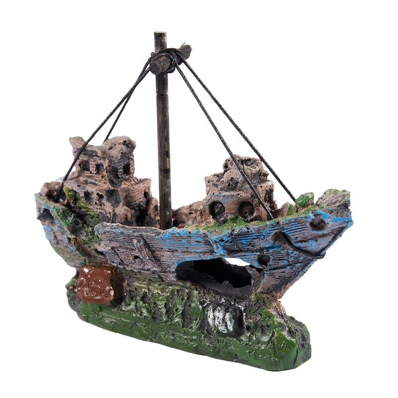 Fish Tank Cave Decoration Aquarium Ornament Wreck Sunk Ship Sailing Boat