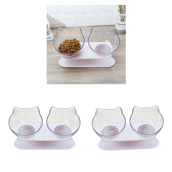 2Pieces Cat Kitty Elevated Bowls Raised Feeder W/