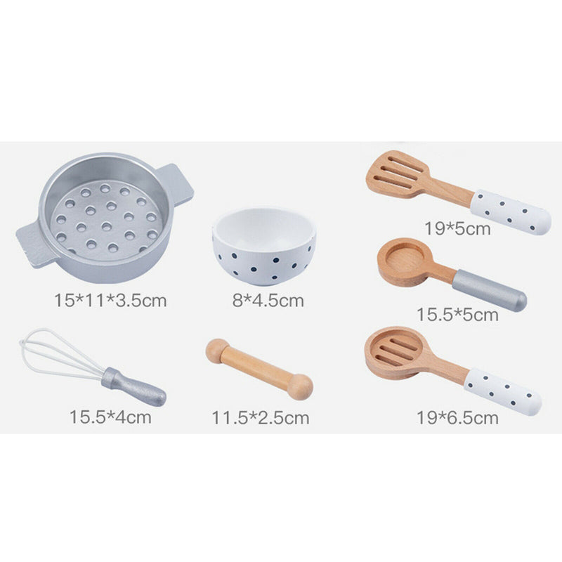 7pcs Wooden Kitchenware Pretend Play Gift for Children Kids Girls for Toddler