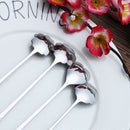 4pcs Long Handle Flowers Shaped Stirring Spoon Stainless Steel Flatware Ice New