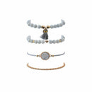 Trendy Women Bohemian Multilayer Marble Beaded Tassel Pendant Chain Bracelet Set