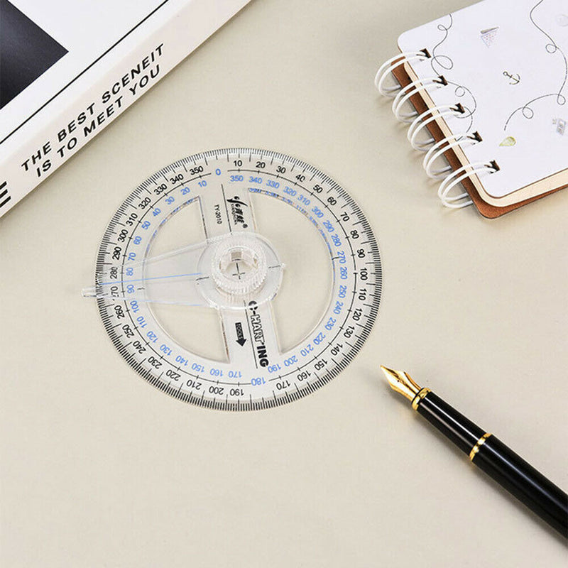 All Circular 10cm 360 Degree Pointer Protractor Ruler Angle Finder Random
