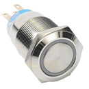 12V Stainless Steel Resetable Push Button Switch Blue Ring LED Light