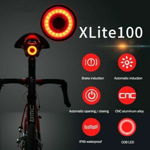 xlite100 Smart Brake Sensor Bicycle LED Taillight Bike Rear Night Light Lamp US