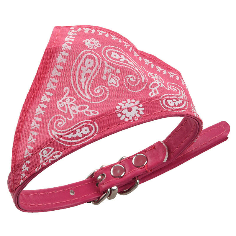 Pink leather collar Bandana adjustable scarf for dog cat pet S