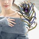 Diamond-boarded  Alloy Crystal Peacock Feathers Brooch 63*107mm A