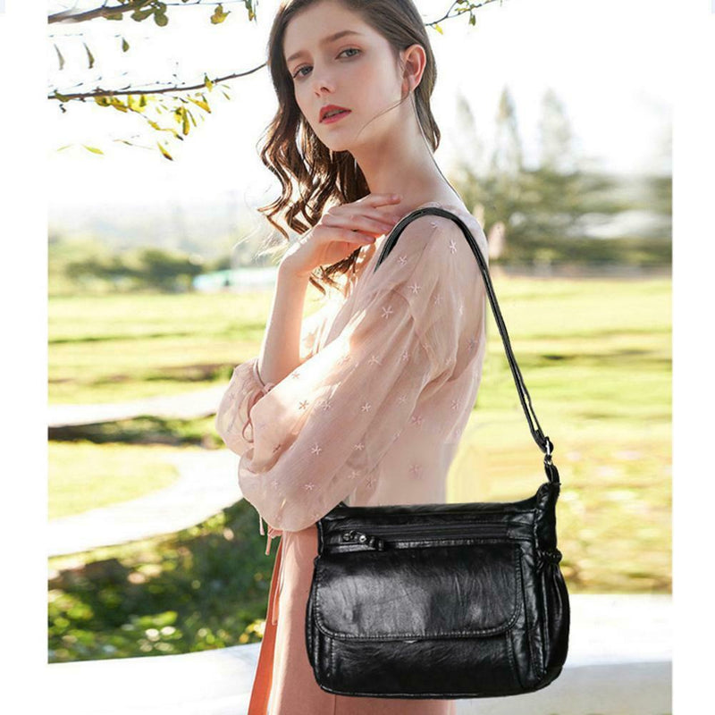 Fashion Shoulder Messenger Bags Leather Soft Crossbody Bags Multi-pocket Purse