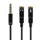 3.5mm Microphone Aux Cable 1 Male 2 Female Audio Cable for Laptop (Black) A