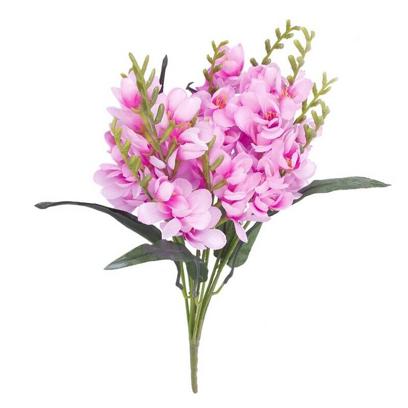 1 x Artificial Freesia Flower Bouquet with 9 Fork Stems for Home Office Wed