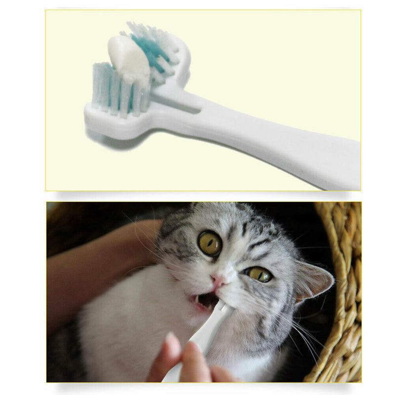 Dental Double Heads Teeth Brushing Pet Toothbrush Cats Dogs Long Handle Mouth