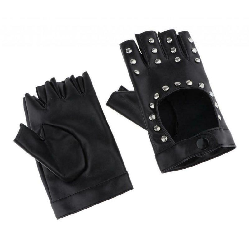 Rivets Gloves Half Finger Gloves Black Hollow out Driving Fingerless Gloves