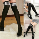 Women Girls Sexy Stripes Thigh High Stockings Opaque Over The Knee Socks P LPV