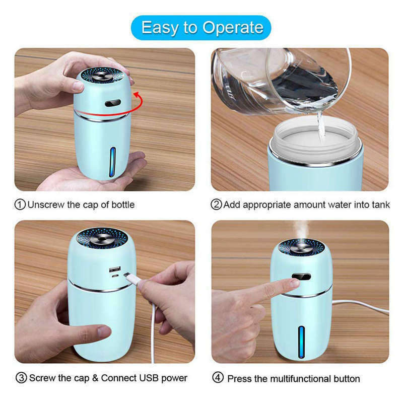 Portable Mini Usb Humidifier,200Ml Ultrasonic Cool Mist Humidifier With 7 C V5N9