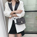 Solid Color Women PU Leather Shoulder Bag Flap Chain Messenger Bag (Black) A