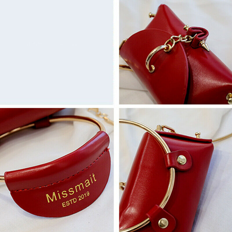 Metal Ring Handle Women Handbag Mini Cute Tote Bag Chain Rivet Shoulder Bag Q6G2