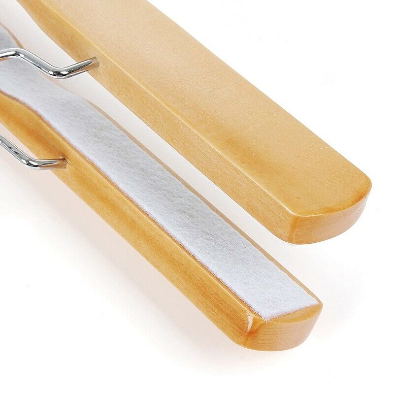 1 Set of 10 Trouser Clamp Hanger Solid Wood Anti-Slip Felt Hook Pant Skirt HZ8L2