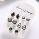 5Pairs  Boho Water Drop Crystal Rhinestone Stud Earrings Women Party Jewelry JR