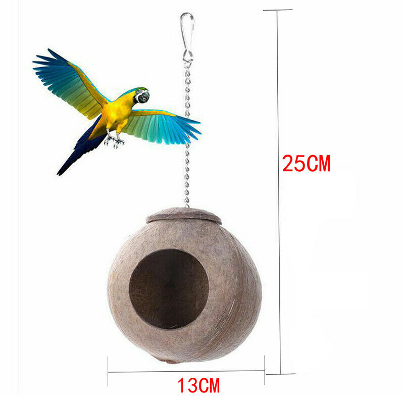 Natural Coconut Shell Bird Nest House Hut For Pet Parrot Budgies Parakeet C D4X9