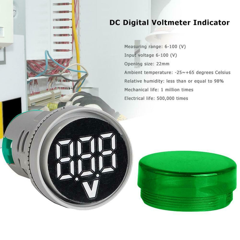 6-100V DC Digital Voltmeter Indicator LED Lamp Round Signal Light (Green) A