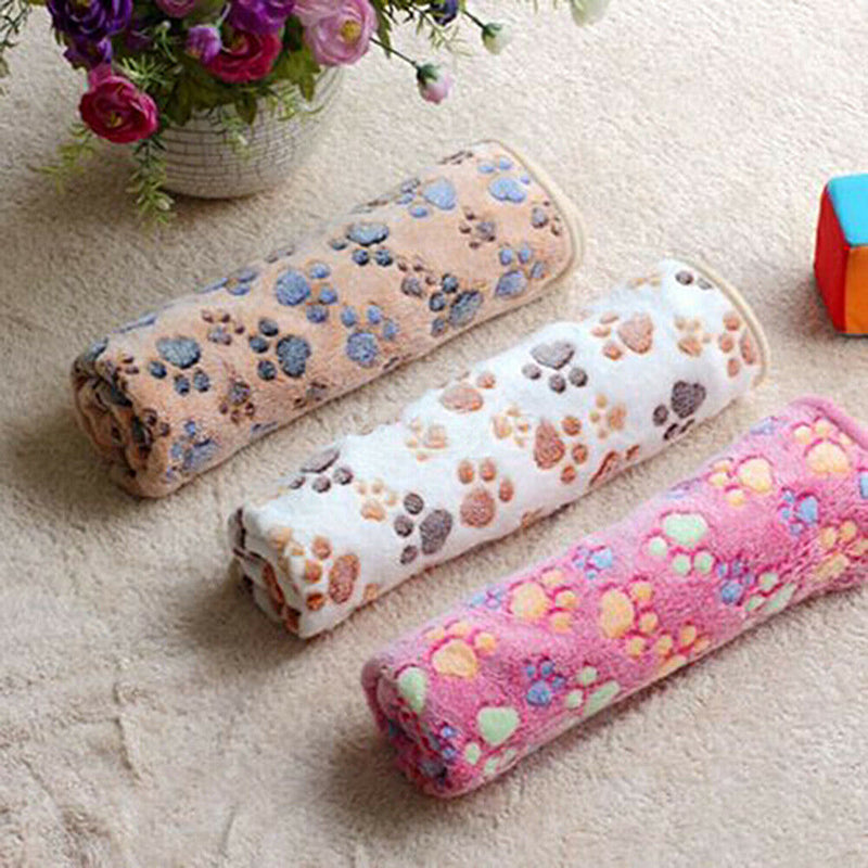 2pcs Comfortable Pet Bed Mats Sleep Paw Print Dog Cat Puppy Fleece Soft Blanket