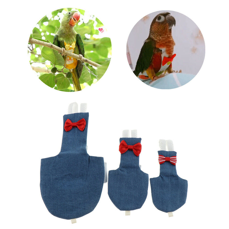 Set of 2 Denim Cloth Washable Parrot Bird Diaper Nappy Adjustable Flight Suit