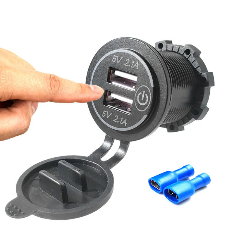 4.2A Dual USB Charger Socket with Touch Switch + 2 Terminals for Car Motorcycle
