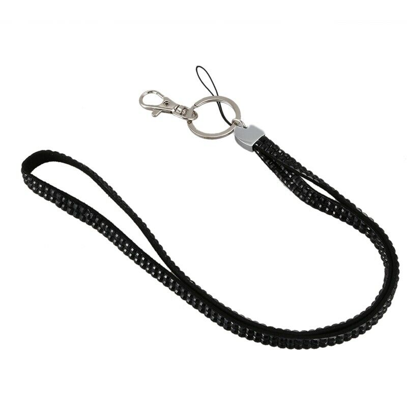 New Bling Crystal Rhinestone Lanyard Id Badge Keychain Card Holder-Black H4L9