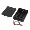 Two Wire Leads Black 3 x 1.5V AA Battery Holder Case w Cover I6N6