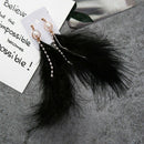 Fashion Sweet Feather Drop Earrings Pearls Tassel Rhinestone Chains Long Da F2H8