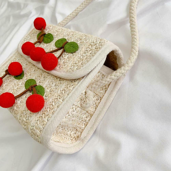 Summer Cherry Straw Messenger Bags Women Handbags Crossbody Shoulder Bag A#S